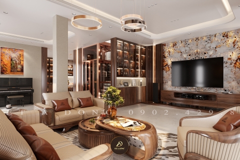 Thiết kế - Thi công nội thất biệt thự gỗ óc chó tại Gamuda - Chị Thu